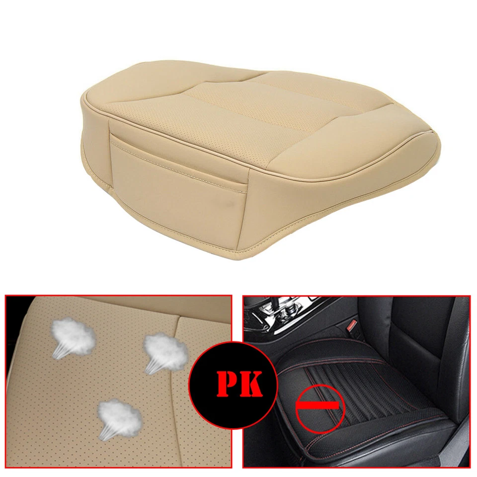 Beige Deluxe PU Leather Seat Cushion Car Front Seat Cover Universal Accessories — 第 3/4 张图片