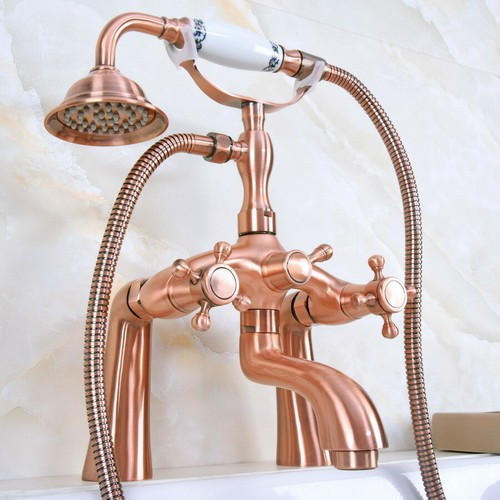 Antique Red Copper Bathtub Faucet Set Deck Mount Bathroom Shower Taps KitDna155 - Picture 3 of 7