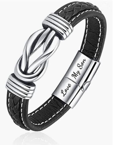 Mother And Son Forever Linked Together Braided Leather Bracelet-2022