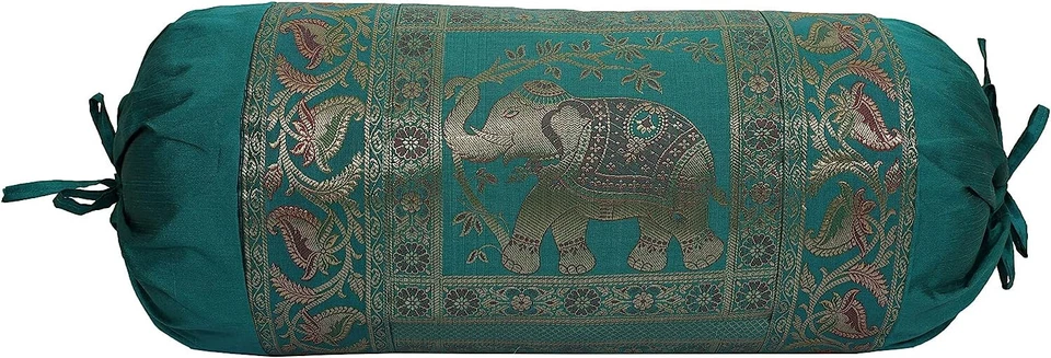 Indian Long Round Pillow Yoga Bolster Massage Green Cylinder Silk Cushion Cover - image 3 of 4