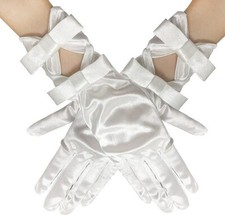 NEW Womens Champagne Antique White Satin Double Bow Gloves above wrist length