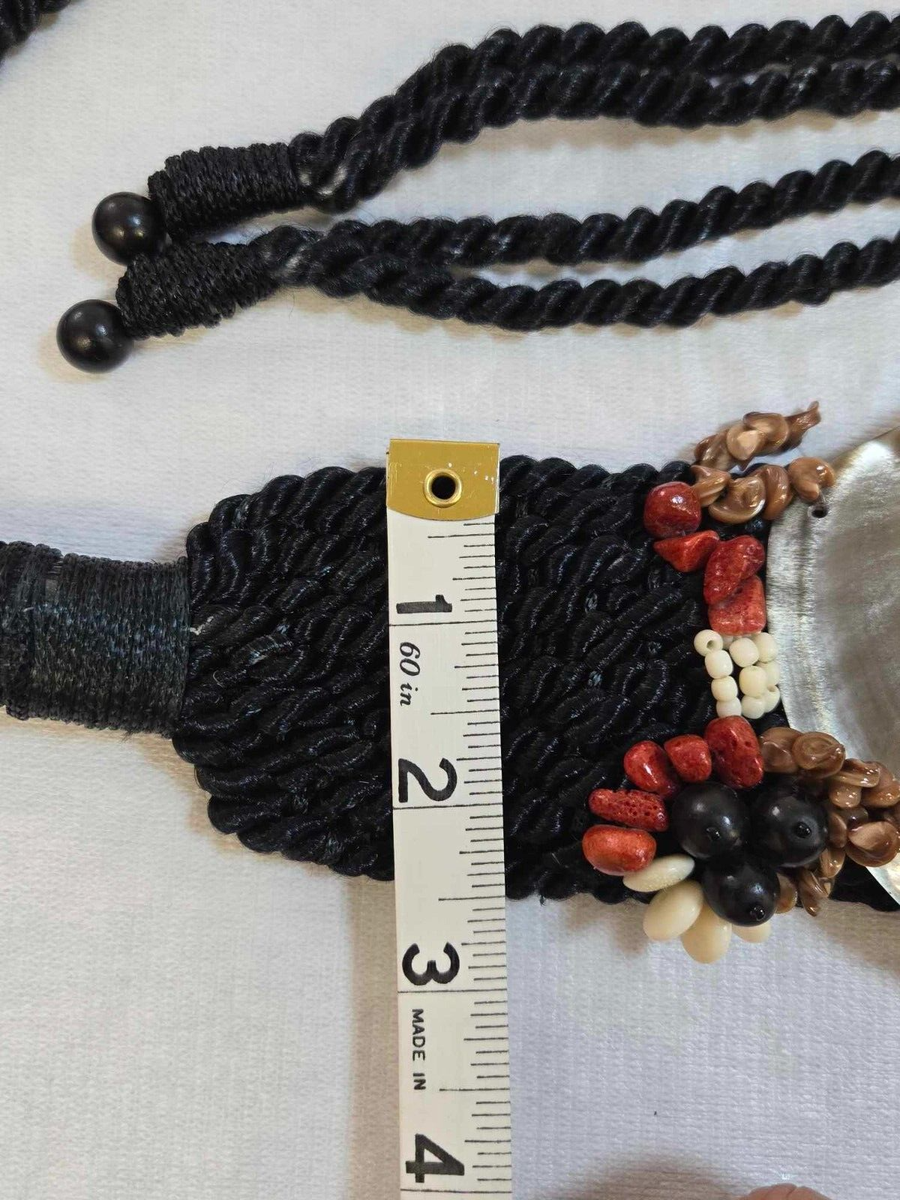 Mix of Abalone Shell, and Beads Leather Rope Waist‎ Belt, Small Vintage Sea Shell Abalone Black Rope Waist Tie Belt One Size  main image 3