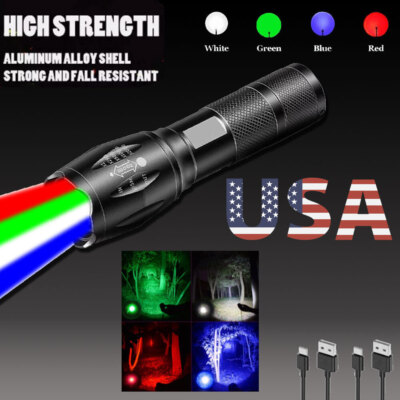 4 in 1 Multicolor flashlight Zoom White Red Green Blue Light, Hunting Flashlight