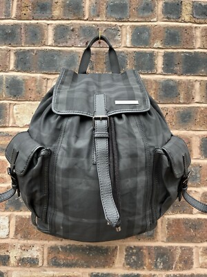 Burberry Black Check Back Pack Nylon/Leather Trim UK