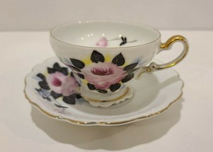 Porcelain-Demitasse-Cup-Coffee-Tea-Hand-Painted-Saucer-Lefton-Occupied-Japan