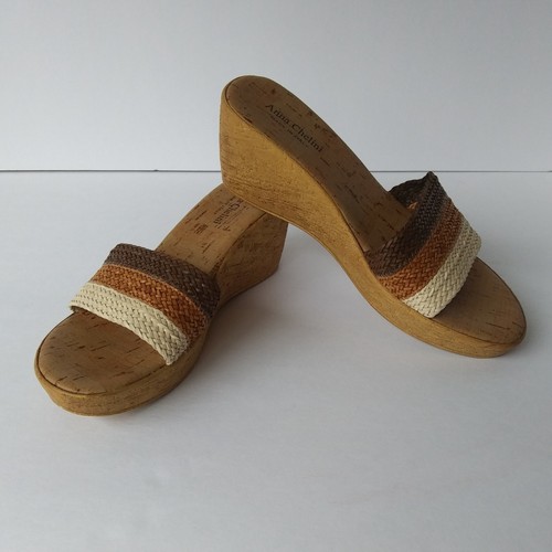 Anna Chelini Women's Brown Multi Cork Wedge Sandal Made Italy Size 7 - Picture 2 of 6