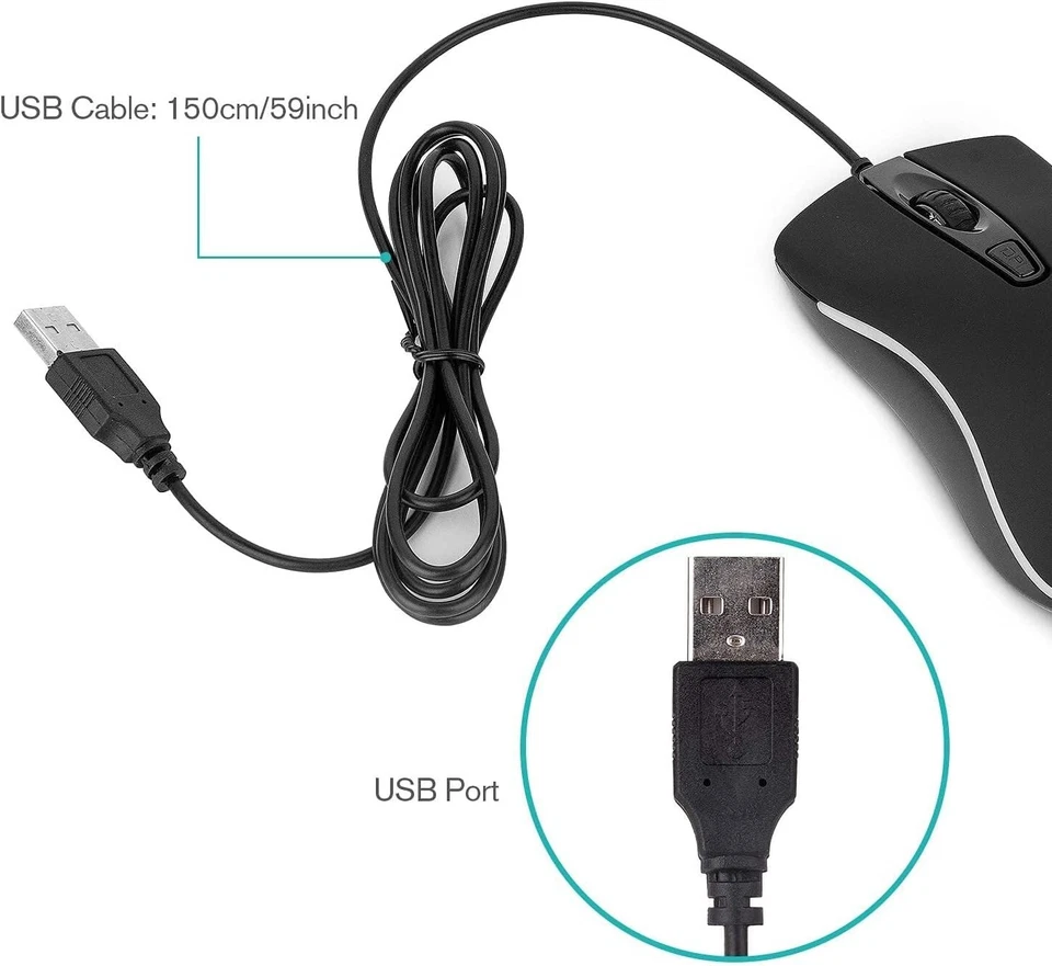 Rii Wired Mouse, RM105 USB Computer Mouse,RGB Optical Office Mice for PC 10 Pack - Image 3 of 4
