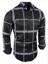 Designer Italian Mens Shirt Floral Luxury Stripe Prints Stretch Slim Fit Button