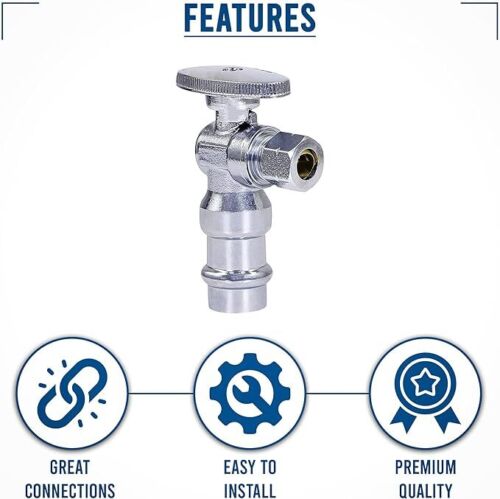 1/4 Turn Press Angle Stop Valve 1/2" Press x 3/8" OD Water Shut Off Valve - Picture 4 of 29