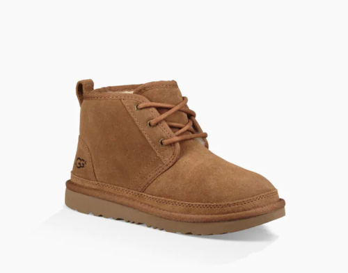 NEW UGG Kids Neumel II Chestnut Lace Up Sneaker Sheepskin Bootie Tan Fur  Lined
