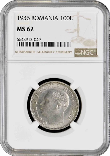 Romania 100 lei 1936, NGC MS62, "King Carol II (1930 - 1940)"