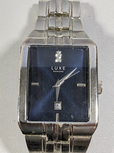 Luxe Diamond Silver Tone Date Indicator Stainless Steel Band Watch 7 Inch - Picture 2 of 8
