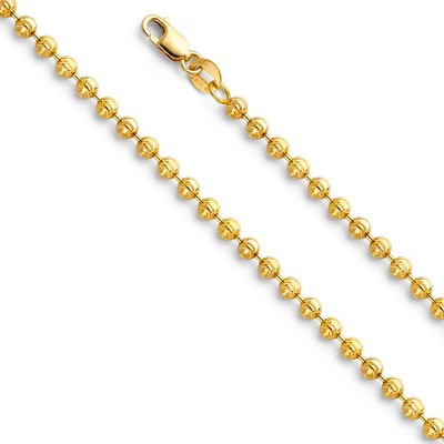 Massive 14K Gelbgold 2mm Mondschliff Perle 24'' Kette EJCN472