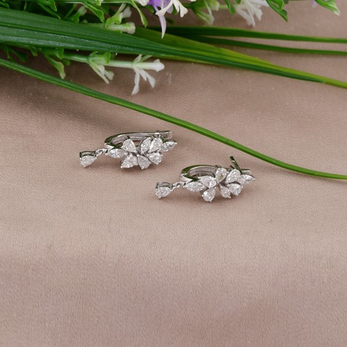 1.38 Ct Pear Lab Grown CVD Diamond Dangle Earrings Birthday Gift 18k White Gold - Picture 7 of 9