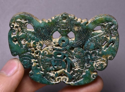 6CM China-natürlicher Jade-Handschnitzender Fisch-Fledermaus-Glücks-Anhänger - Picture 4 of 6
