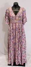 Baltic Born Women's Elissa V-Neck Maxi Dress LC7 Pink Floral Multi Large NWT