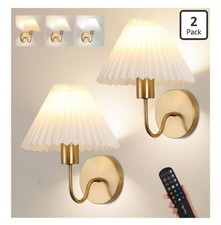 Wireless Wall Sconces with Pleated Shades - Gold