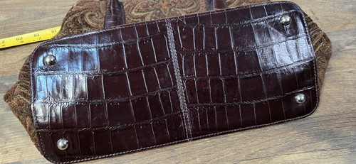 VTG Fossil Bag Velvet Tapestry Leather Croc Strap and Bottom Y2K 75082 Brown - Picture 17 of 17
