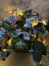 Artificial Hanging Floral Plant Basket Outdoor Lighting Decor Led w/ Timer
