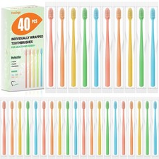 40 Pack Disposable Toothbrushes Bulk     Individually Wrapped Soft Bristles Sin.