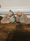 VTG Wood Carved GIRL & BOY Sleeping Figurines — photo 1