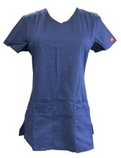 Dickies Womens EDS Signature Scrub Top XS Navy Blue V-Neck Short Sleeve 85906