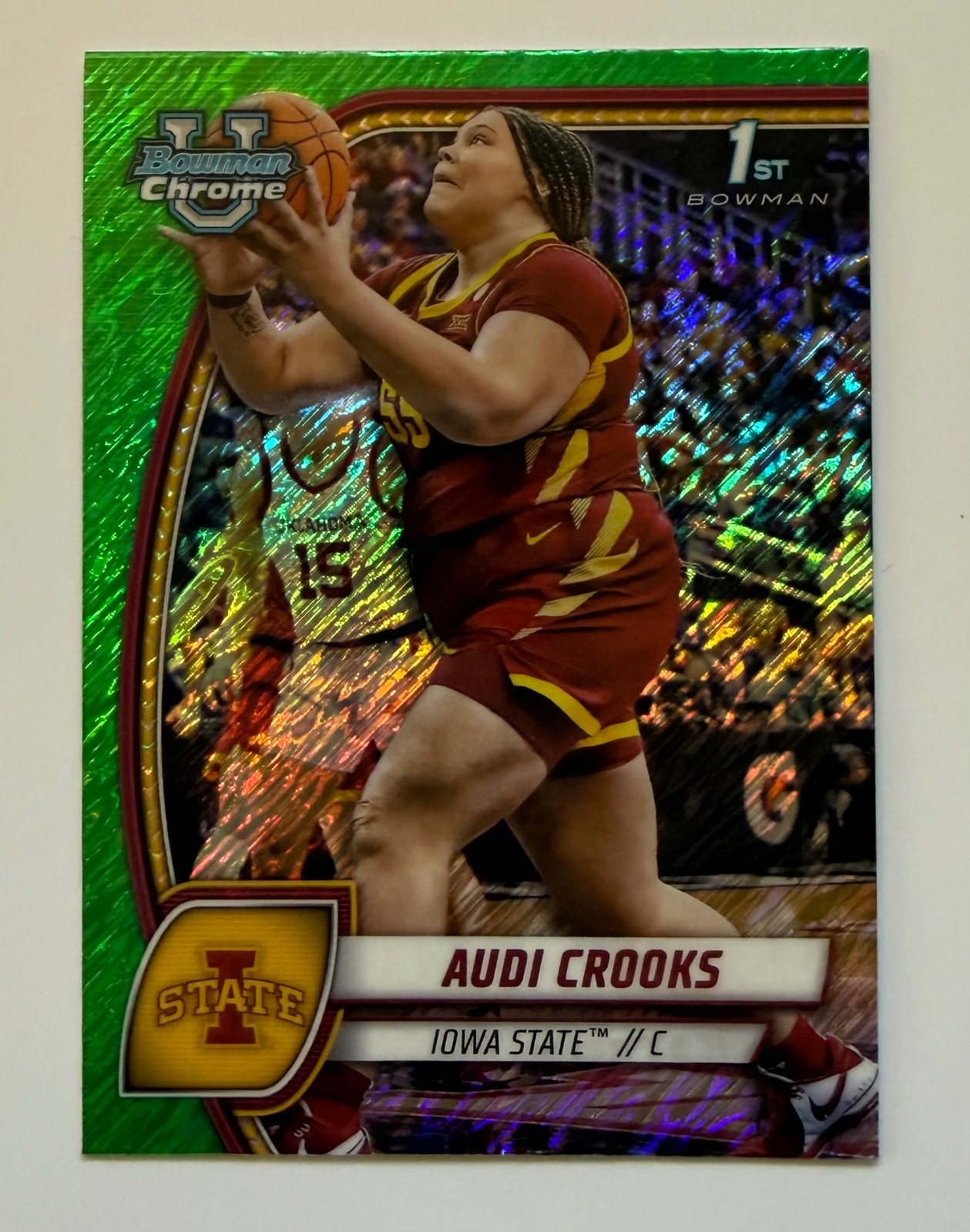 Audi Crooks 1st 2024-25 Bowman Chrome U Green Shimmer Refractor #9 Iowa State SP