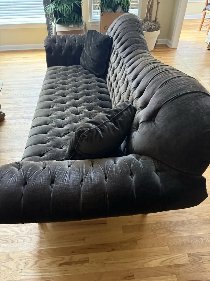 Arhaus Club 96' Tufted Upholstered Sofa In Charcoal Brown Velvet (Ebay Local)￼ - Image 4 of 4