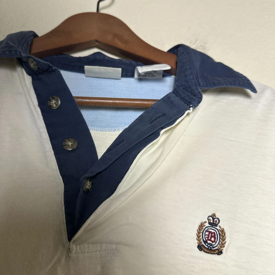 De Colección Años 90 Bugle Boy Polo Manga Larga Hombres XL Rugby Ropa de Calle Crema Retro Foto 3 de 4