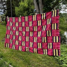 Kente Cloth Vintage African Textile Ghana Hand Woven 32  X 58  Pink Purple