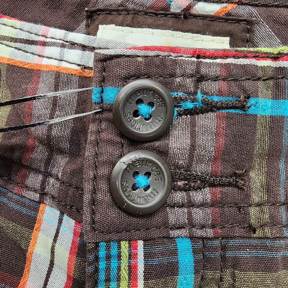 NUEVO Pantalones Cortos Maurices Para Mujer 5/6 Marrón Cuadros Doble Botón Algodón Bermudas Informales Foto 2 de 4