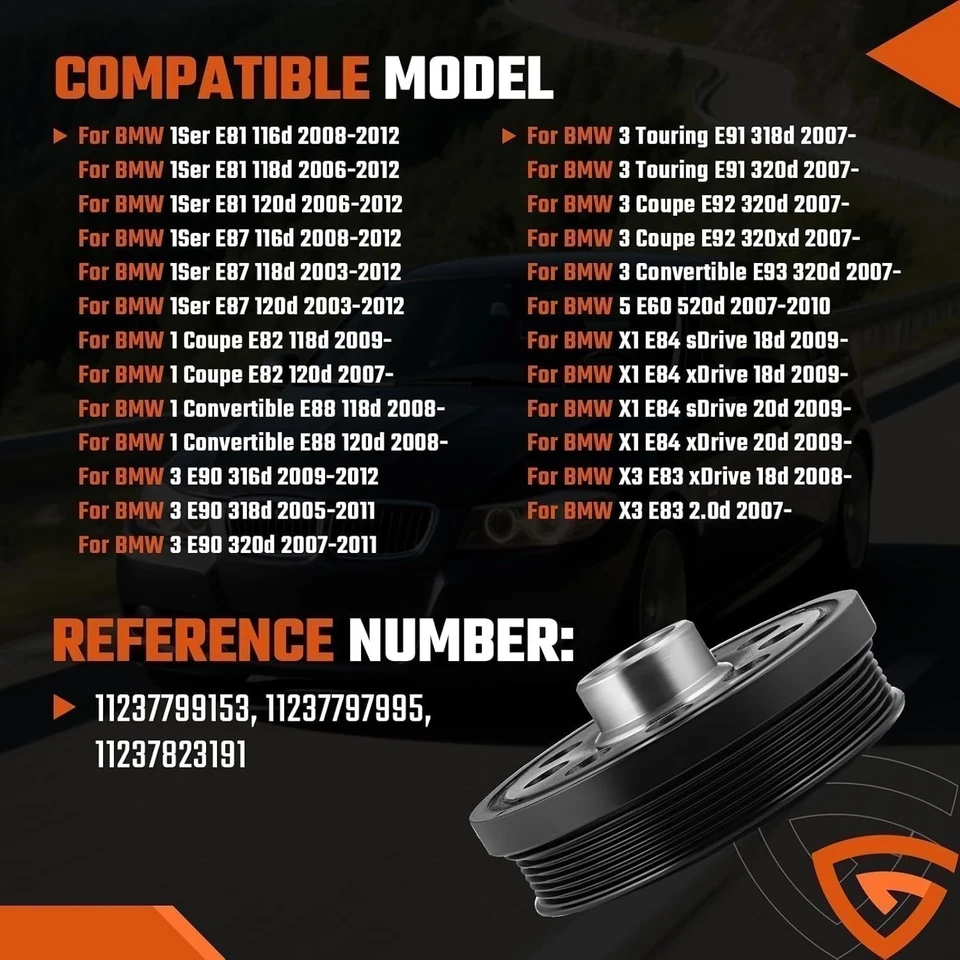 Harmonic Balancer Crankshaft Pulley For BMW 1 3 5 Series 520d 320d 120d 118d N47 - Image 3 of 4