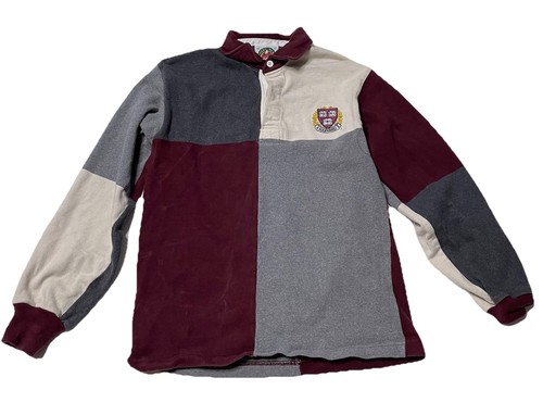 Mens XS Vintage Barbarian Rugby Wear Shirt Harvard Maroon Color Block Collegiate