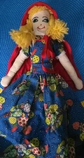 Vintage Topsy Turvy Cloth Doll Little Red Riding Hood Grandmother 12"