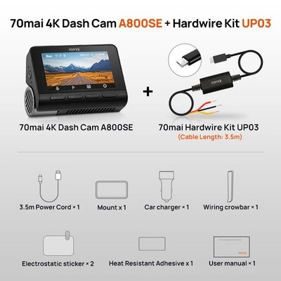 70mai A800SE 4K Dual-Channel Dash Cam 24H Parking, HDR
