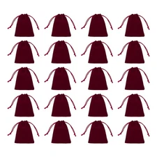 20pcs Flocked Drawstring Bag 2.8 x 3.5 Inch Jewelry Pouches Gift Bags, Claret