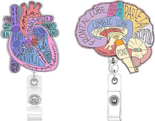 2 Pcs Cardiac Badge Reels Heart Retractable Reel ID Card Clip Funny Badge Reels