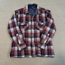 Vtg Arrow Shacket Men Large Red Blue Plaid Wool Flannel Lined Button Up Shirt