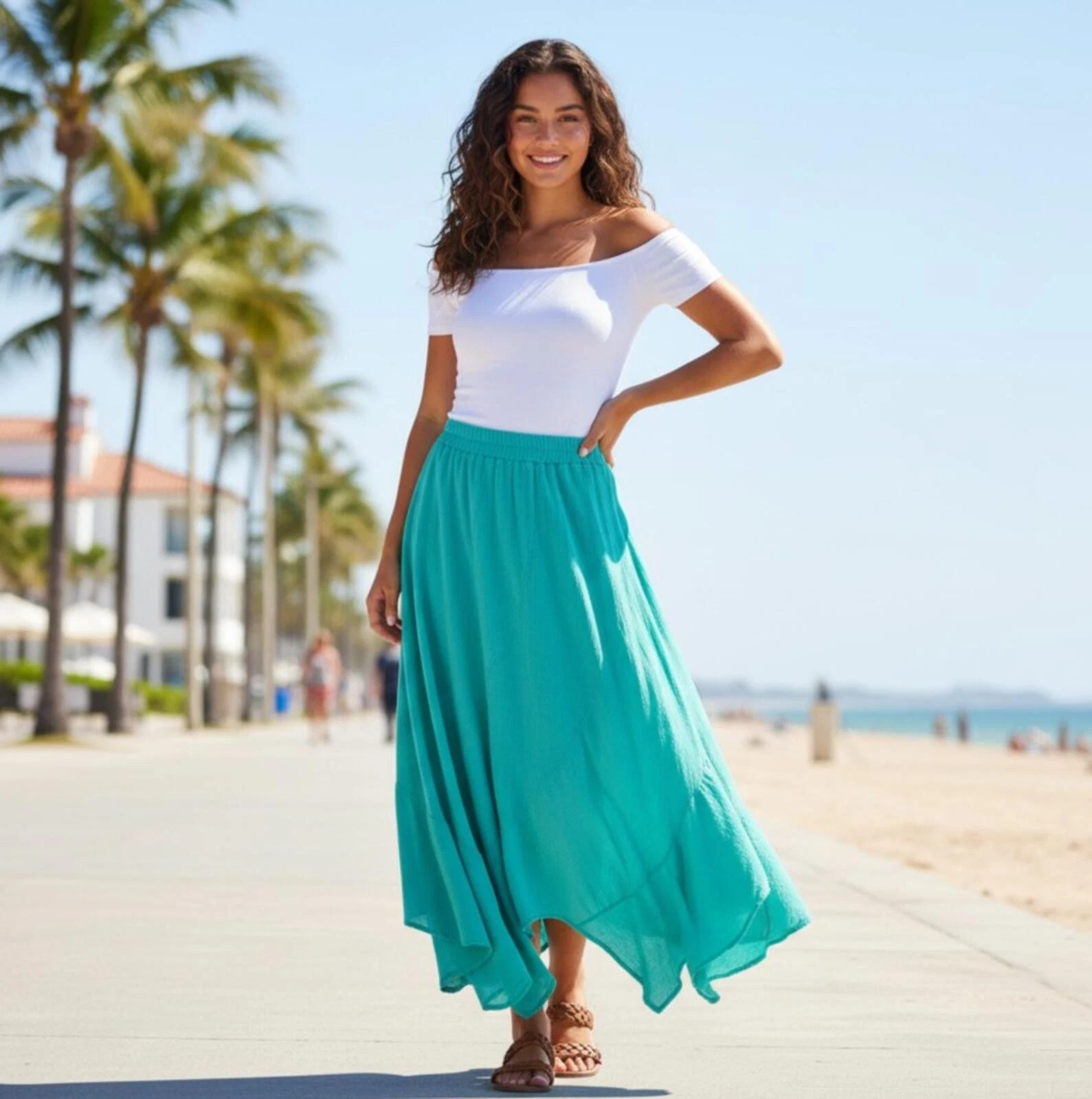 Cecilia Nathal Boho Asymmetrical Turquoise Cotton Fairycore Small Maxi Skirt NWT