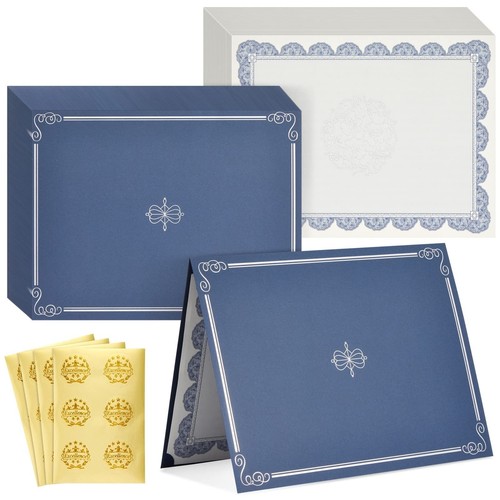 72 Piece Navy Blue Certificate Holders Kit - Includes 24-Pack Covers, Letter-...