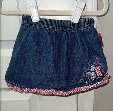 VINTAGE Oshkosh Denim Skort with Star Embroidery Red Plaid