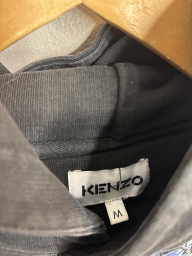 Kenzo Hoodie Mens Medium Black Blue Tiger Embroidered Paris Pullover Sweatshirt - Picture 3 of 6