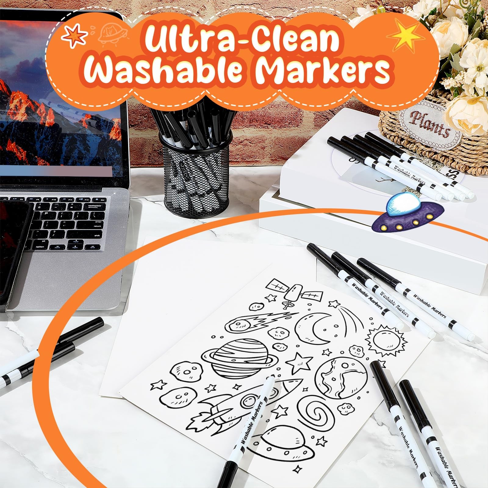 72 Count Line Washable Markers Bulk Black Washable Markers Black Fine Tip Pen...
