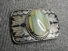 South Western Blue green Gemstone Belt Buckle Black silver Cowboy Thistle