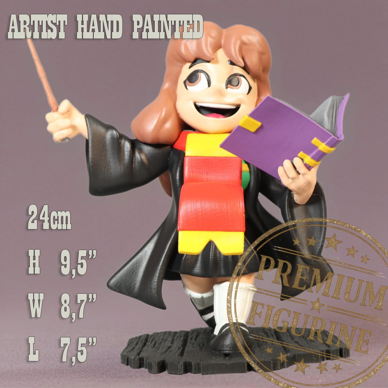 Figura de hechicera Chibi pintada a mano - inspirada en Harry Potter | 24 cm