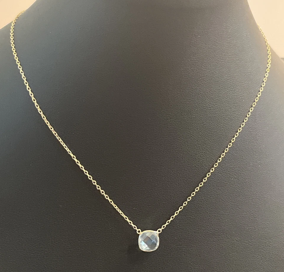 "Collar aguamarina oro amarillo 14k piedra de nacimiento de marzo 15"" - 17"" niño bebé niño" Foto 3 de 4