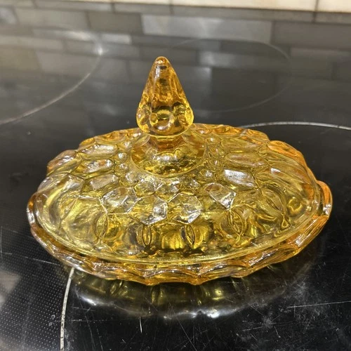 Vintage Anchor Hocking Fairfield Amber/Gold Butter Dish Lidded