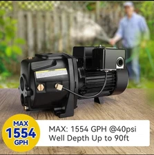 Acquaer 1HP Shallow/Deep Well Jet Pump, Cast Iron Convertible Pump w/o Ejector