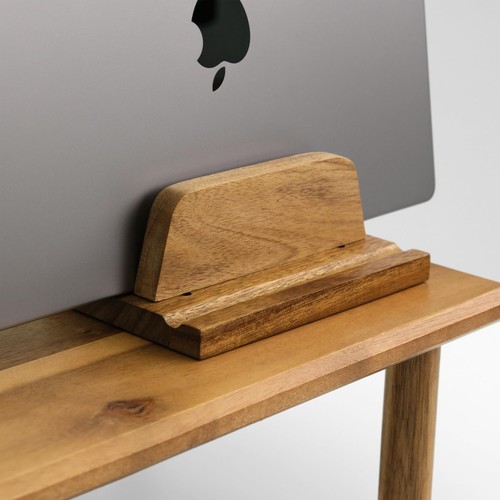 Support vertical pour ordinateur portable en bois d'acacia pour bureau - fente réglable (0,7" à 1,2") lourd - Photo 7/8