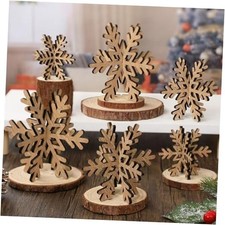 12 Pcs Wooden Snowflake Table Decor 3D Snowflake Tabletop Signs Rustic Color